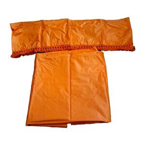 Vintage Orange Vinyl Shower Curtain W Valance Tassel Fringe 2 PC 1970s Retro